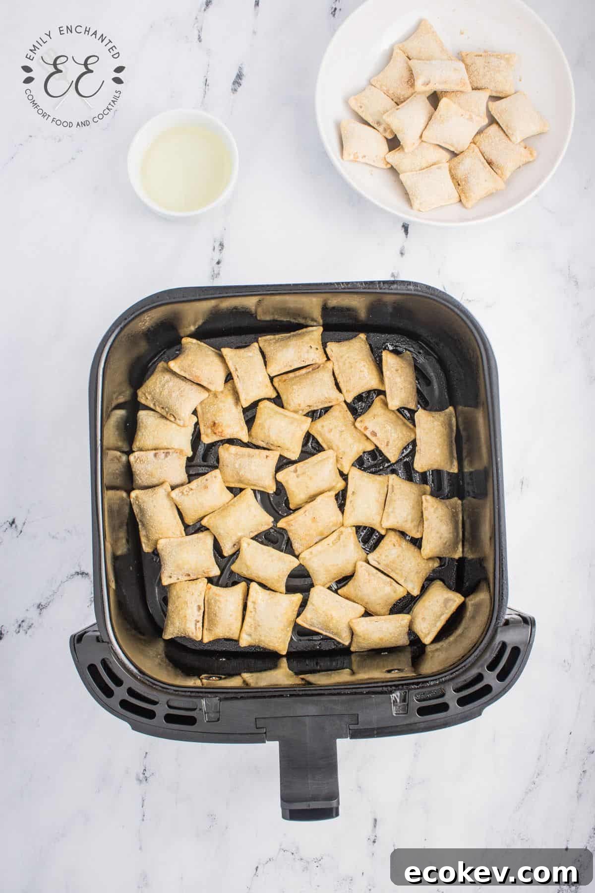 Pizza Rolls in an air fryer basket