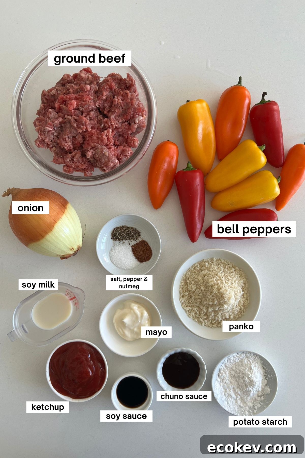 Ingredients for meat stuffed peppers