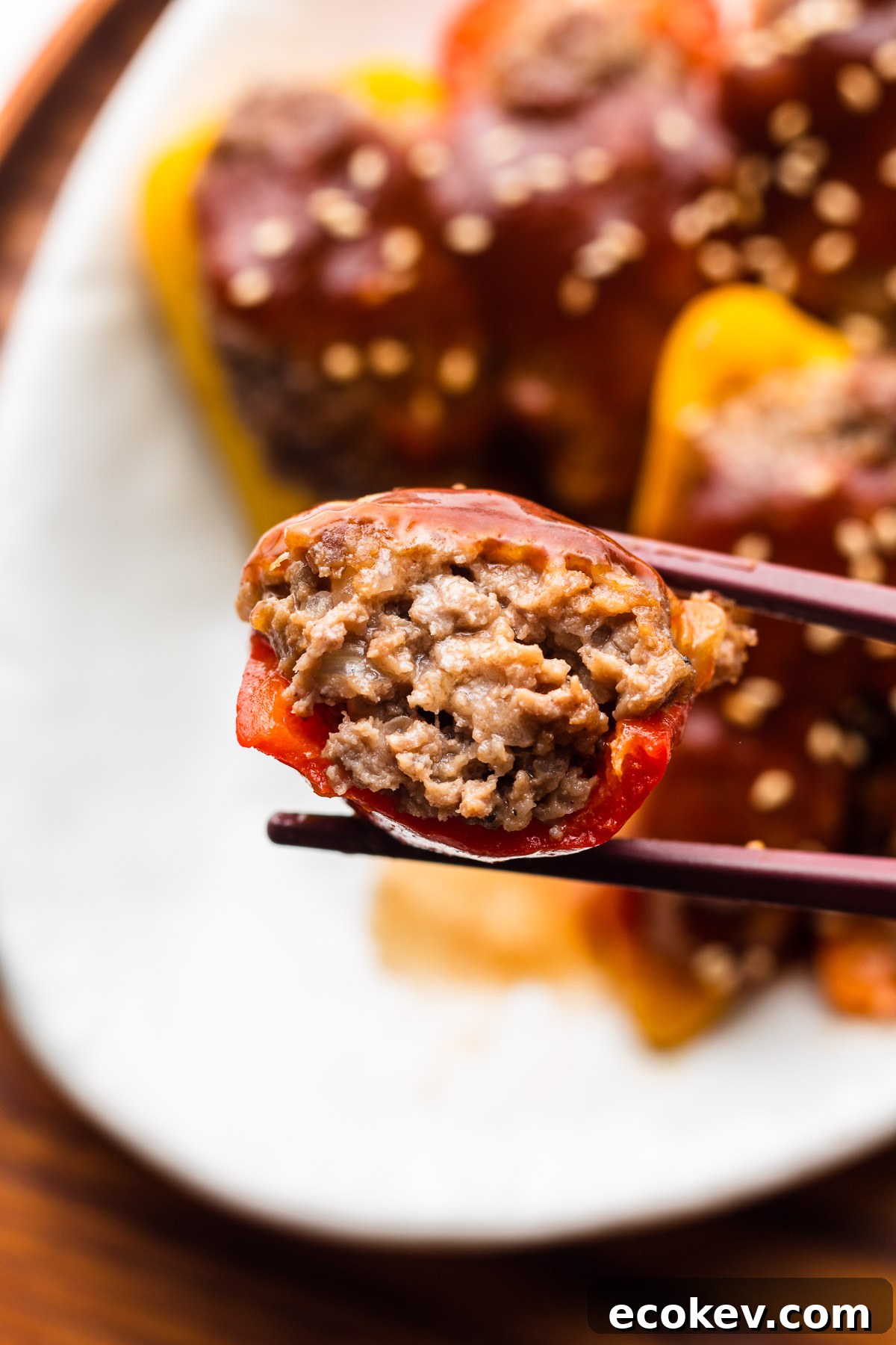 Finished stuffed peppers plated