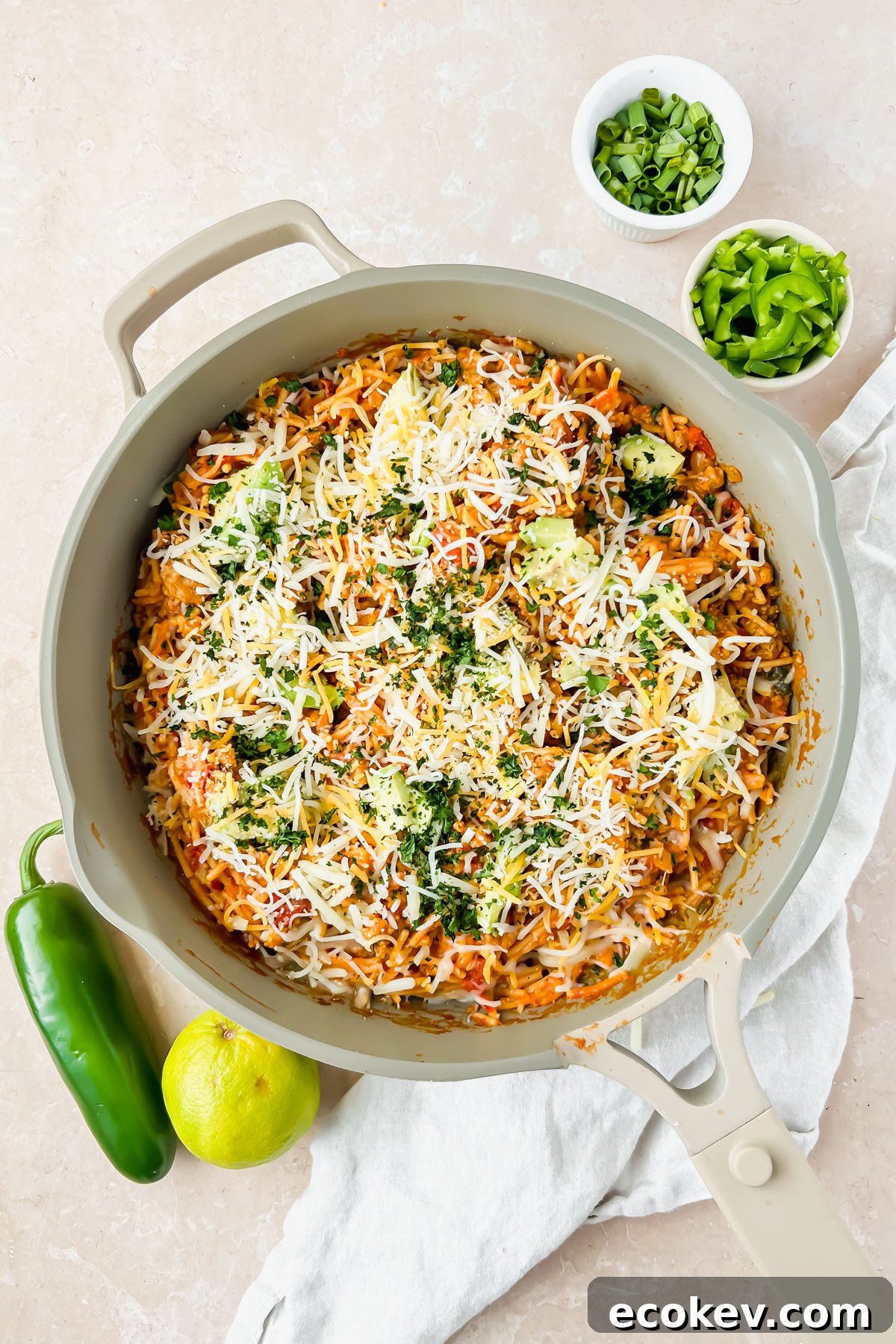 Finished Mexican Spaghetti in skillet