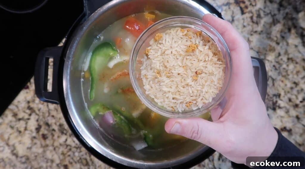 Adding rice to pot