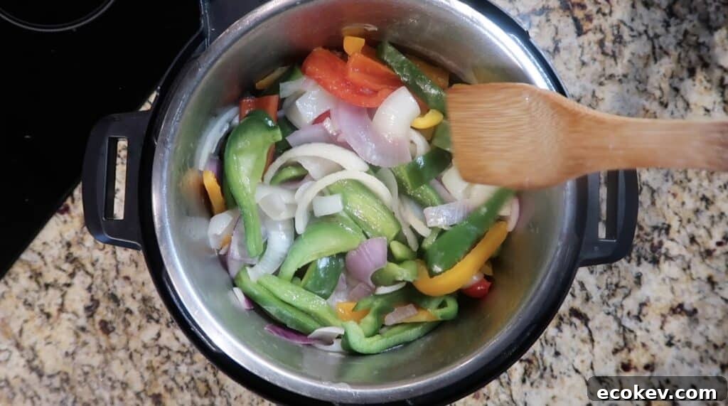 Stirring veggies in pot