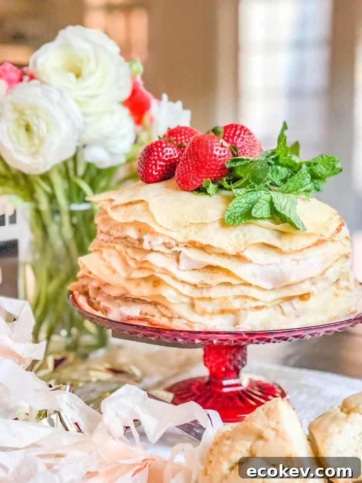 Roasted Strawberry Crepe Cake