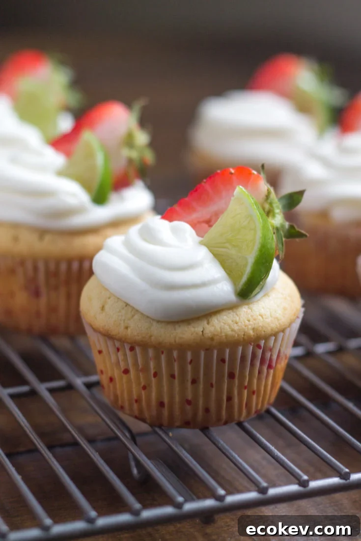 Strawberry Vanilla Cupcakes with Lime Icing