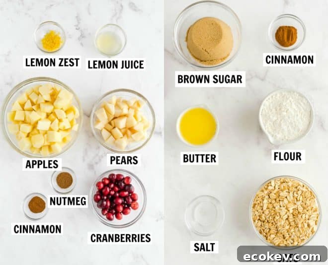 ingredients for pear cranberry apple crisp