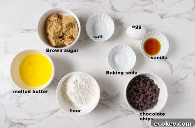 Ingredients needed for air fryer deep dish chocolate chip cookie bowl.