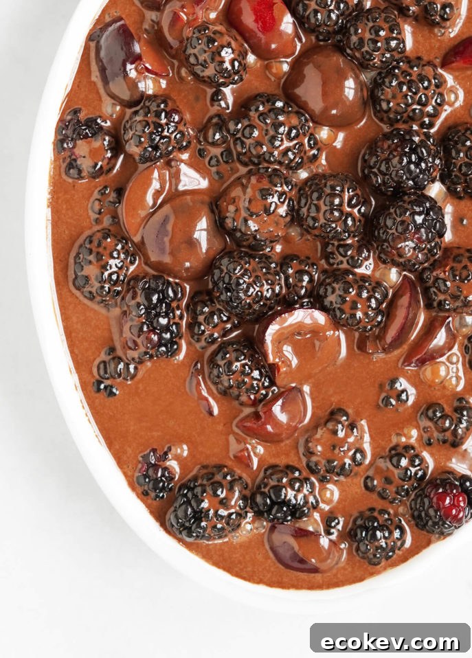 Blackberry, Cherry, and Chocolate Clafoutis, Before Baking